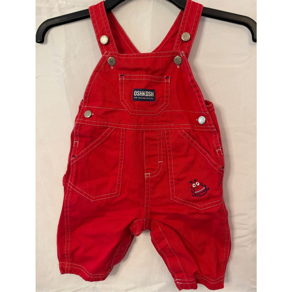 OshKosh Baby Red Classic Vestbak Bib Overalls Crab Lady Bug 3-6 Months